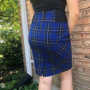 Dark Blue Above the Knee Plaid Skirt